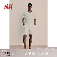 H&M男装裤子2024春季抽绳式标准版型短裤0878987 白色 180/114A