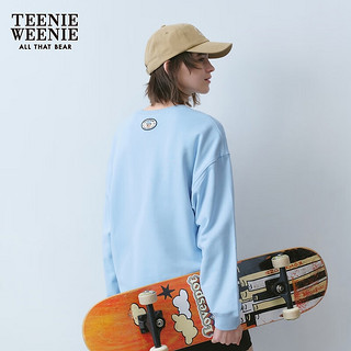 Teenie Weenie小熊女装2024年夏季圆领套头卫衣宽松短款上衣女 浅蓝色 160/S