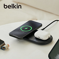 贝尔金（BELKIN）苹果无线充电器 Qi2认证磁吸快充 iPhone15W快充 兼容MsgSafe快速充电 面板式二合一 WIZ021黑 午夜色面板