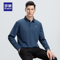 罗蒙(ROMON)长袖t恤男2024春季中青年商务休闲百搭翻领纯色T恤上衣 蓝色 195【体重180-190斤左右】