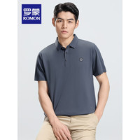 罗蒙(ROMON)含桑蚕丝短袖t恤男无痕翻领Polo中青年男士纯色T恤衫 灰色 175(125-145斤)