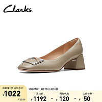 Clarks 其乐 妮嗒系列女鞋春夏金属扣装饰舒适方根高跟鞋单鞋女 浅卡其色 261728524 36