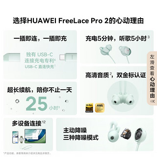 HUAWEI 华为 FreeLace Pro 2 入耳式颈挂式主动降噪蓝牙耳机 雅川青 Type-C
