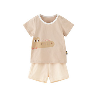 88VIP：Tongtai 童泰 夏季薄款婴儿衣服儿童宝宝休闲外出纯棉圆领肩开短袖套装