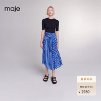 Maje2024春夏女装法式拼接收显瘦腰短袖连衣裙长裙MFPRO03559 蓝色 T34