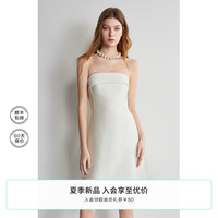 欧时力 丝光小黑裙24新夏白裙短款礼服抹胸连衣裙女 米白 XS