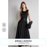 欧时力 a字无袖连衣裙2024新夏长款小黑裙白裙腰带 黑色 L