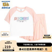 Skechers斯凯奇女童插肩袖短袖T恤短裤夏两件套儿童运动套装P224G126 浅凤仙花粉/02P1 160
