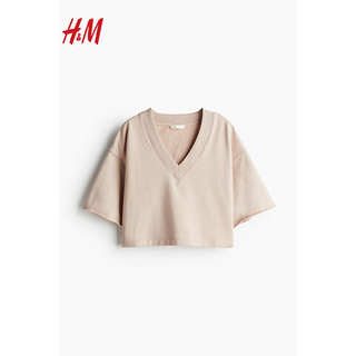 H&M2024夏季女装V领T恤1234178 白色 170/116A