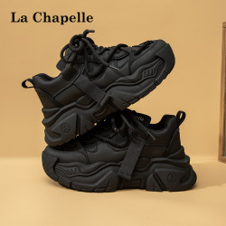lachapelle拉夏贝尔厚底女鞋黑色老爹鞋女款2024新款春季显脚小增高