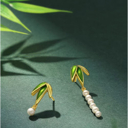 CHJ JEWELLERY 潮宏基 竹叶花韵S925银珍珠耳钉