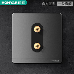 HONYAR 鸿雁 开关插座面板家用86型墙装两位二位2孔音频插座音响插座黑色