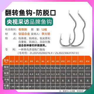 小仙郎子线双钩鱼钩成品自动翻转防跑李火明曲柄钩 【自动翻转钩/有倒刺】12枚 无线 3号