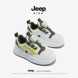 Jeep童鞋男童鞋子2024春季儿童小白鞋低帮女童透气春秋旋钮扣鞋子 白绿色 29码 鞋内长约18.7cm