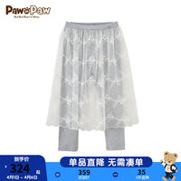 PawinPaw卡通小熊童装2024年春夏女童假两件蕾丝打底裙裤子 灰色/15 110