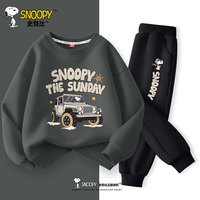 史努比儿童卫衣春秋款2024男童运动套装男孩春薄款上衣套装 横行努比碳灰+横行努比黑裤 130