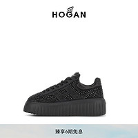 HOGAN【Atelier高定】女鞋H-STRIPES系列时尚复古厚底休闲饼干鞋 黑色 38.5