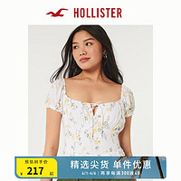 HOLLISTER24春夏甜辣泡泡袖两穿短袖短款衬衫上衣女 357995-1 白色碎花 XS (160/84A)