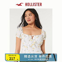 HOLLISTER24春夏甜辣泡泡袖两穿短袖短款衬衫上衣女 357995-1 白色碎花 XS (160/84A)