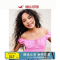 HOLLISTER24春夏甜辣泡泡袖两穿短袖短款衬衫上衣女 357995-1 粉色 S (165/88A)