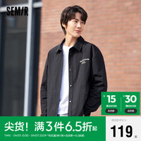 森马(Semir)夹克男2024春季字母印花翻领衬衫外套肌理格纹感上衣109124108115