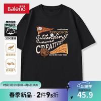 班尼路 男士纯棉圆领短袖T恤 黑色 3XL