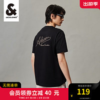 杰克琼斯 杰克·琼斯（JACK&JONES）男装春夏短袖时尚简约休闲宽松字母纯棉短袖T恤男224101137 E40 黑色 175/96A/M