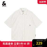 杰克琼斯 杰克·琼斯（JACK&JONES）夏季商务休闲简约logo刺绣宽松条纹短袖衬衫衣服男装外套衬衣男士 灰白色A48 175/96A/M