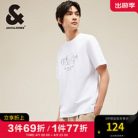 杰克琼斯 杰克·琼斯（JACK&JONES）男装春夏半袖上衣休闲旅行百搭纯棉字母短袖T恤男224101091 A06 本白色 常规 A06 本白色 175/96A/M