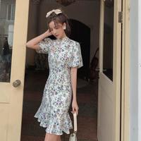 旗袍年轻款改良版中国风女装夏季少女小个子碎花连衣裙