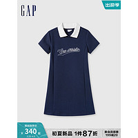 Gap女装2024夏季logo收腰撞色polo领短袖连衣裙学院风888459 海军蓝 160/80A(S)亚洲尺码