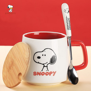 SNOOPY 史努比 陶瓷马克杯带盖勺家用早餐杯男女士办公室咖啡杯卡通情侣喝水杯子