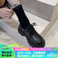 COCOWMWM英伦风厚底小皮鞋女2024新款春季百搭jk单鞋松糕乐福鞋日常工作鞋 黑色