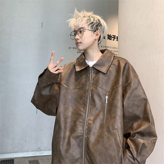 主野（ZHU YE）皮衣男春秋季oversize美式复古痞帅感炸街pu皮夹克男潮流机车外套 黑色 XL【130-150斤】