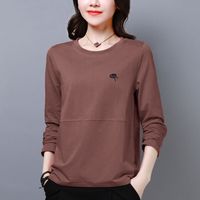 漫佩 纯棉大码中老·年装打底衫女长袖T恤女宽松秋装韩版上衣 咖色 XL 120-140斤