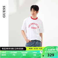 GUESS24年夏季男女同款美式复古撞色百搭短袖T恤-MO2K9435K RED-白红 S