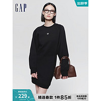 Gap女装2024春季logo简约拼接长袖圆领连衣裙卫衣裙430319 炭黑色 165/84A(M)亚洲尺码