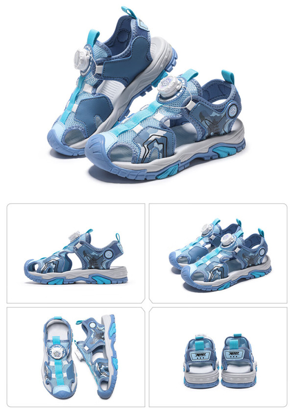 七波辉儿童凉鞋男童包头沙滩鞋2024夏季款中大童运动鞋 深蓝/月 33 33