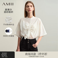 AMII2024夏通勤小立领不对称荷叶边白衬衫女衬衣落肩宽松12422008 米白 170/92A/XL