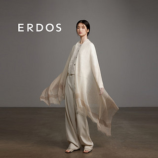 ERDOS 24春夏精纺休闲简约风羊绒渐变轻盈飘逸女士披肩围巾 燕麦奶色 200cmX90cm