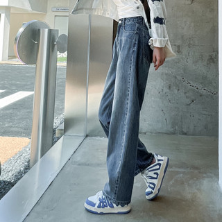 真维斯女装 2024春季 时尚休闲牛仔裤宽松潮流长裤KC 中蓝色8520 27