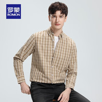 罗蒙纯棉长袖衬衫男2024春季商务休闲百搭易打理衬衣男 浅黄格 42