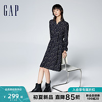 Gap 盖璞 女装2024春季新款蝴蝶结系带碎花泡泡袖收腰连衣裙长裙890019