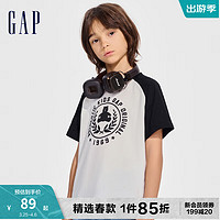 Gap 盖璞 男童2024春季纯棉logo撞色插肩袖短袖T恤儿童装上衣890474 黑白拼色 120cm(XS)亚洲尺码