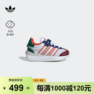 adidas COUNTRY XLG经典魔术贴学步鞋男婴童阿迪达斯三叶草 白/学院橙黄/胜利蓝 19码