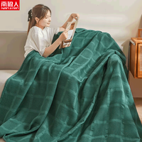 南极人(NanJiren)全棉老式毛巾被纯棉空调被夏季单人毯子办公室午睡毯毛巾毯 蜂窝-墨绿 150x200cm(700克)