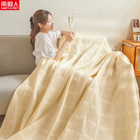 南极人(NanJiren)全棉老式毛巾被纯棉空调被夏季单人毯子办公室午睡毯毛巾毯 蜂窝-奶油黄 180x200cm(900克)