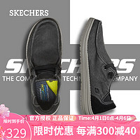 SKECHERS 斯凯奇 男鞋时尚商务休闲鞋男美式休闲帆布鞋复古低帮耐磨一脚蹬 黑色 42偏大半码