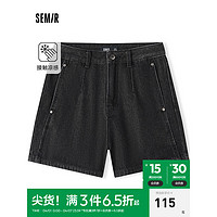 森马（Semir）牛仔裤女小个子显瘦显腿长2024夏季凉感短裤复古ins潮流 牛仔水洗黑98201 33