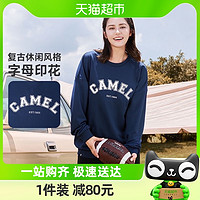 88VIP：CAMEL 骆驼 圆领长袖复古字母套头卫衣男女2023秋季新款休闲宽松薄款上衣